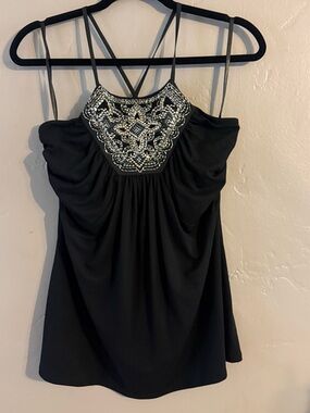 White House Black Market Black Beaded Halter Camisole